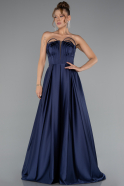 Robe de Soirée Longue Satin Bleu Marine ABU5105
