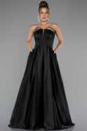 Robe de Soirée Longue Satin Noir ABU5105