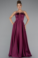 Robe de Soirée Longue Satin Couleur Cerise ABU5105