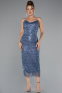 Robe de Cérémonie Midi Squameuse Indigo ABK2389