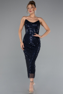 Robe de Cérémonie Midi Squameuse Bleu Marine ABK2389