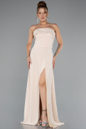 Robe de Soirée Longue Mousseline Beige ABU5108
