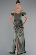 Robe de Soirée Longue Satin Kaki ABU5130