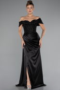 Robe de Soirée Longue Satin Noir ABU5130