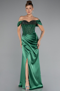 Robe de Soirée Longue Satin Émeraude ABU5130