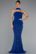 Robe de Soirée Longue Perlé Bleu Saxe ABU5131