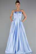 Robe de Soirée Longue Satin Bleu clair ABU5105