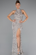 Robe de Soirée Longue Squameuse Beige ABU5135