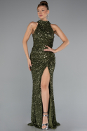 Robe de Soirée Longue Squameuse Kaki ABU5135