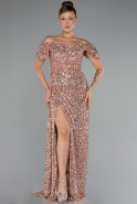 Robe De Soirée Squameuse Longue Saumon ABU4843
