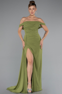 Robe De Soirée Mousseline Longue Vert Huile ABU4925