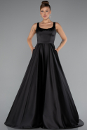 Robe de Soirée Longue Satin Noir ABU5136