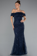 Robe de Soirée Longue Perlé Bleu Marine ABU5137