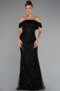 Robe de Soirée Longue Perlé Noir ABU5137