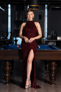 Robe de Soirée Longue Squameuse Rouge Bordeaux ABU5135