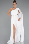 Robe de Soirée Longue Mousseline Blanc ABU5144
