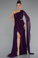 Robe de Soirée Longue Mousseline Violet ABU5144
