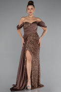 Robe De Soirée Squameuse Longue Brun ABU4085