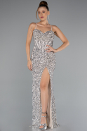Robe De Soirée Squameuse Longue Beige ABU4842