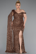 Robe de Soirée Grande Taille Longue Squameuse Cuivre ABU5151