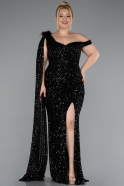 Robe de Soirée Grande Taille Longue Squameuse Noir ABU5151