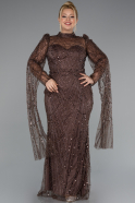 Robe De Fiançailles Grande Taille Longue Perlé Brun ABU5153