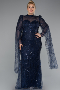 Robe De Fiançailles Grande Taille Longue Perlé Bleu Marine ABU5153