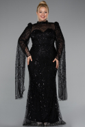 Robe De Fiançailles Grande Taille Longue Perlé Noir ABU5153