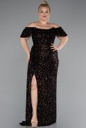 Robe De Soirée Grande Taille Squameuse Longue Brun foncé ABU4863
