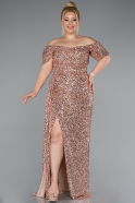 Robe De Soirée Grande Taille Squameuse Longue Saumon ABU4863