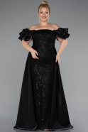 Robe de Soirée Grande Taille Longue Perlé Noir ABU5155