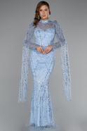 Robe de Soirée Longue Perlé Bleu clair ABU5152