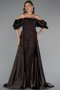 Robe De Soirée Perlé Longue Brun foncé ABU5154