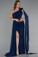 Robe de Soirée Longue Mousseline Bleu Marine ABU5144
