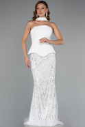 Robe De Soirée Perlé Longue Blanc ABU5131