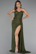 Robe De Soirée Perlé Longue Kaki ABU4871
