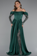 Robe De Soirée Satin Longue Émeraude ABU5054