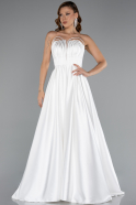 Robe De Soirée Satin Longue Blanc ABU5105