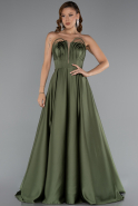 Robe De Soirée Satin Longue Kaki ABU5105