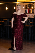 Robe De Soirée Grande Taille Squameuse Longue Rouge Bordeaux ABU4863