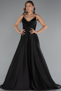 Robe de Soirée Longue Satin Noir ABU5146