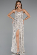 Robe de Soirée Longue Squameuse Beige ABU5167