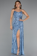 Robe de Soirée Longue Squameuse Bleu clair ABU5167