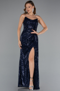 Robe de Soirée Longue Squameuse Bleu Marine ABU5167