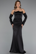 Robe de Soirée Longue Satin Noir ABU6033