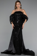 Robe de Soirée Longue Perlé Noir ABU5169