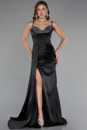 Robe de Soirée Longue Satin Noir ABU5171