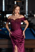 Robe De Soirée Satin Longue Prune ABU5130
