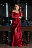 Robe De Soirée Satin Longue Rouge Bordeaux ABU5054