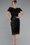 Robe De Invitation Grande Taille Midi Perlé Noir ABK2449